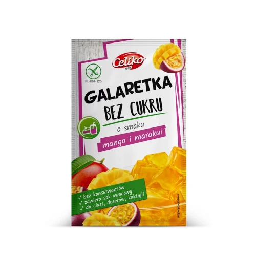 Galaretka Bez Cukru o Smaku Mango - Marakuja Bezglutenowa 14 g - Celiko
