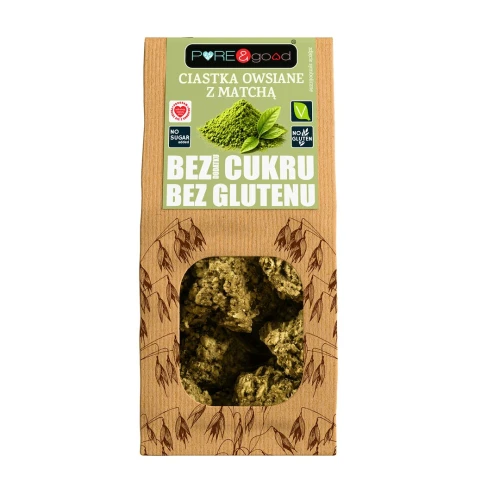 Ciastka Owsiane z Matchą Bez Glutenu, Bez Dodatku Cukru 150 g - Pure & Good