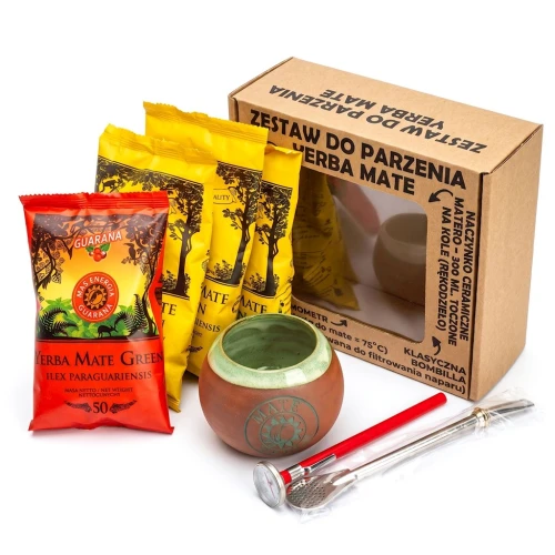 Zestaw (Yerba Mate 4 × 50 g, Matero, Bombilla, Termometr) - Yerba Mate Green