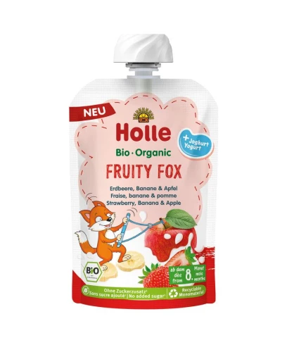 Mus Owocowy Lisek (Truskawka - Banan - Jabłko - Jogurt) Bez Dodatku Cukrów Bezglutenowy od 8 Miesiąca Bio 100 g - Holle