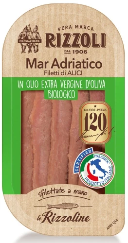 Anchois (Sardele) w Ekologicznej Oliwie z Oliwek 40 g/22 g - Rizzoli
