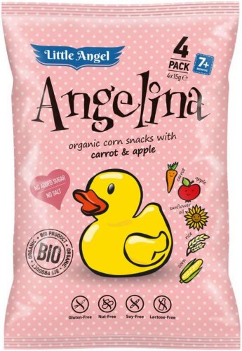 CHRUPKI KUKURYDZIANE ANGELINA MARCHEW I JABŁKO OD 7 MIESIĄCA BEZGLUTENOWE BIO (4 x 15 g) 60 g - LITTLE ANGEL