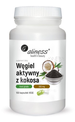 WĘGIEL AKTYWNY Z KOKOSA "FOOD GRADE" 300 mg x 100 Vege caps. - ALINESS