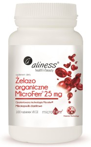 ŻELAZO ORGANICZNE MICROFERR® 25 mg x 100 tabletek VEGE - ALINESS