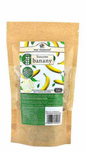 BANANY SUSZONE BEZ DODATKU CUKRU BEZGLUTENOWE 200 g -  PIĘĆ PRZEMIAN