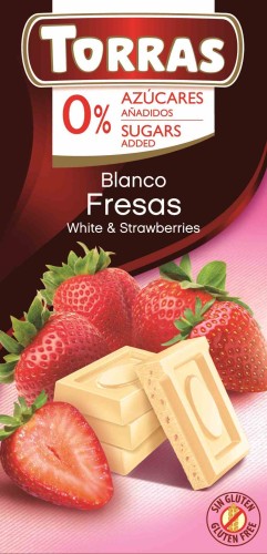 CZEKOLADA BIAŁA Z TRUSKAWKAMI BEZ DODATKU CUKRU 75 g - TORRAS