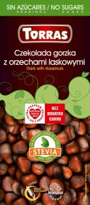CZEKOLADA GORZKA Z ORZECHAMI LASKOWYMI ZE STEWIĄ BEZ DODATKU CUKRU 125 g - TORRAS