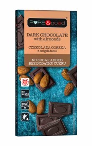 CZEKOLADA GORZKA Z MIGDAŁAMI BEZ DODATKU CUKRU 75 g - PURE & GOOD