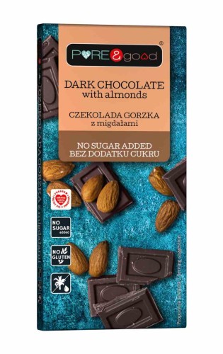 CZEKOLADA GORZKA Z MIGDAŁAMI BEZ DODATKU CUKRU 75 g - PURE &amp; GOOD
