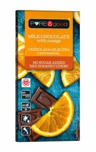 CZEKOLADA MLECZNA Z POMARAŃCZĄ BEZ DODATKU CUKRU 75 g - PURE & GOOD
