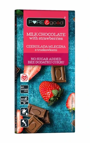 CZEKOLADA MLECZNA Z TRUSKAWKAMI BEZ DODATKU CUKRU 75 g - PURE &amp; GOOD