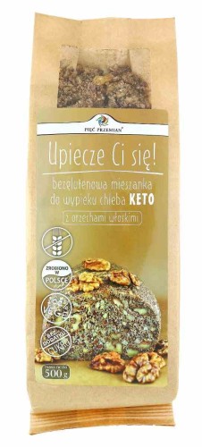 MIESZANKA CHLEBA BEZGLUTENOWEGO KETO Z ORZECHAMI WŁOSKIMI 500 g - PIĘĆ PRZEMIAN