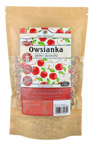 OWSIANKA JABŁKO-PORZECZKA BEZGLUTENOWA 450 g - PIĘĆ PRZEMIAN