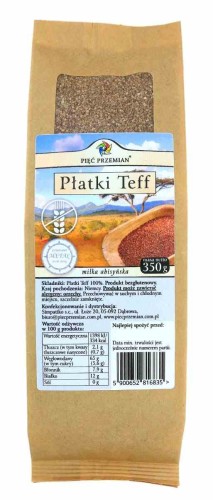 PŁATKI TEFF BRĄZOWE BEZGLUTENOWE 350 g - PIĘĆ PRZEMIAN