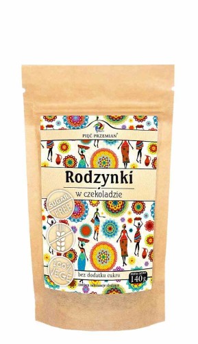 RODZYNKI W CZEKOLADZIE BEZ DODATKU CUKRU BEZGLUTENOWE 140 g - PIĘĆ PRZEMIAN