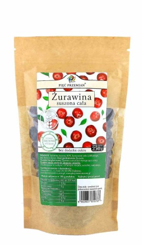 ŻURAWINA SUSZONA SŁODZONA SOKIEM JABŁKOWYM CAŁA 250 g - PIĘĆ PRZEMIAN