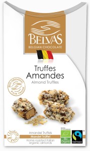 BELGIJSKIE CZEKOLADKI TRUFLE Z MIGDAŁAMI FAIR TRADE BEZGLUTENOWE BIO 100 g - BELVAS