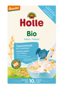 MUSLI JUNIOR Z PŁATKAMI KUKURYDZIANYMI BEZ DODATKU CUKRÓW PO 10 MIESIĄCU DEMETER BIO 250 g - HOLLE