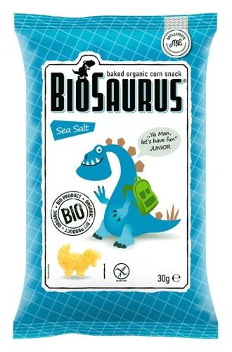 CHRUPKI KUKURYDZIANE DINOZAURY Z SOLĄ MORSKĄ BEZGLUTENOWE BIO 30 g - BIO SAURUS