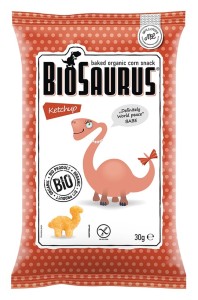 CHRUPKI KUKURYDZIANE DINOZAURY O SMAKU KETCHUPOWYM BEZGLUTENOWE BIO 30 g - BIO SAURUS