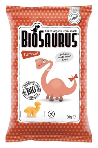 CHRUPKI KUKURYDZIANE DINOZAURY O SMAKU KETCHUPOWYM BEZGLUTENOWE BIO 30 g - BIO SAURUS