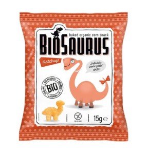 CHRUPKI KUKURYDZIANE DINOZAURY O SMAKU KETCHUPOWYM BEZGLUTENOWE BIO 15 g - BIO SAURUS