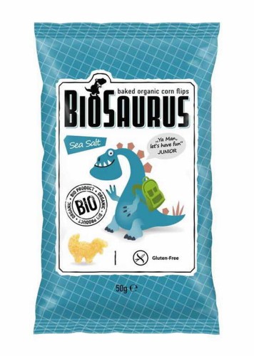 CHRUPKI KUKURYDZIANE DINOZAURY Z SOLĄ MORSKĄ BEZGLUTENOWE BIO 50 g - BIO SAURUS