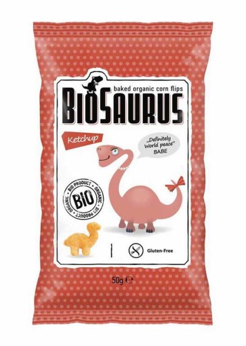 CHRUPKI KUKURYDZIANE DINOZAURY O SMAKU KETCHUPOWYM BEZGLUTENOWE BIO 50 g - BIO SAURUS