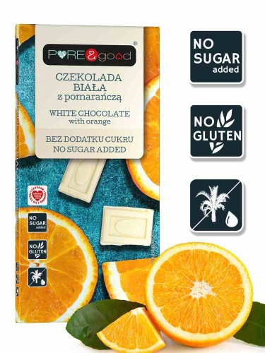 CZEKOLADA BIAŁA Z POMARAŃCZĄ BEZ DODATKU CUKRU 75 g - PURE &amp; GOOD