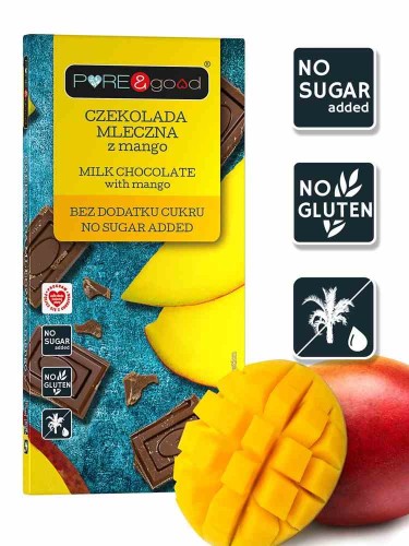 CZEKOLADA MLECZNA Z MANGO BEZ DODATKU CUKRU 75 g - PURE &amp; GOOD