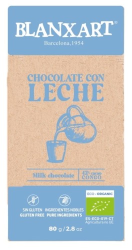 CZEKOLADA MLECZNA 42% KONGO BEZGLUTENOWA BIO 80 g - BLANXART