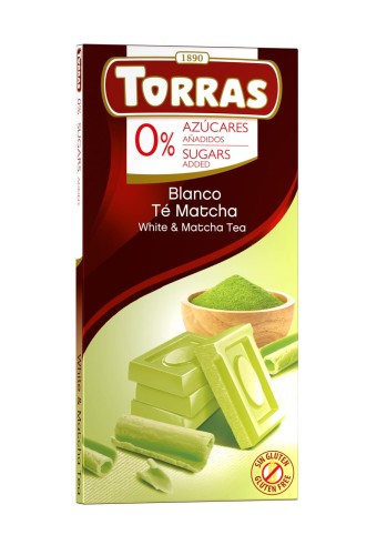 CZEKOLADA BIAŁA Z HERBATĄ MATCHA BEZ DODATKU CUKRU 75 g - TORRAS