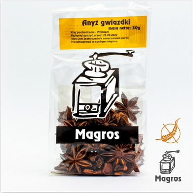 ANYŻ GWIAZDKI BEZGLUTENOWE 30 g - MAGROS