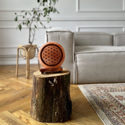 LAMPA SOLNA HIMALAJSKA Z MOTYWEM KWIATU ŻYCIA - BIO PREMIUM FOOD