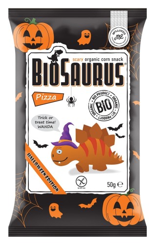 CHRUPKI KUKURYDZIANE DINOZAURY HALLOWEEN O SMAKU PIZZY BEZGLUTENOWE BIO 50 g - BIO SAURUS