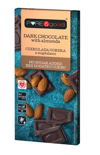 CZEKOLADA GORZKA Z MIGDAŁAMI BEZ DODATKU CUKRU BEZGLUTENOWA 75 g - PURE&amp;GOOD