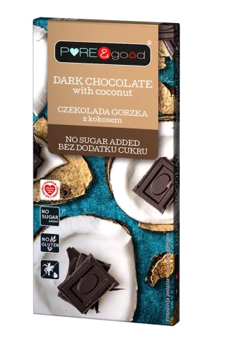 CZEKOLADA GORZKA Z KOKOSEM BEZ DODATKU CUKRU BEZGLUTENOWA 75 g - PURE&amp;GOOD