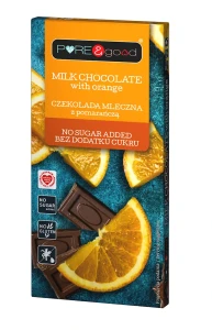 Czekolada Mleczna z Pomarańczą bez Dodatku Cukru Bezglutenowa 75 g - Pure&good