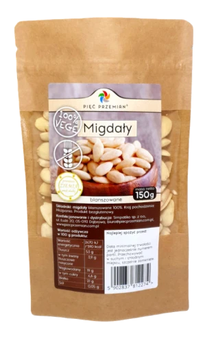 MIGDAŁY BLANSZOWANE BEZGLUTENOWE 150 g - PIĘĆ PRZEMIAN