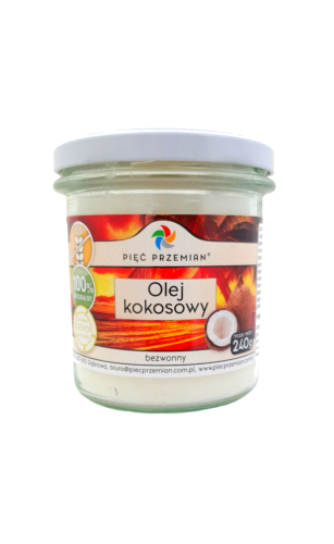 OLEJ KOKOSOWY BEZWONNY BEZGLUTENOWY 240 g - PIĘĆ PRZEMIAN
