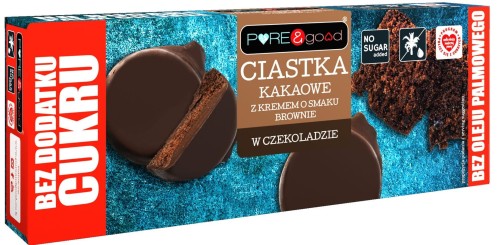 CIASTKA KAKAOWE Z KREMEM O SMAKU BROWNIE W CZEKOLADZIE GORZKIEJ BEZ DODATKU CUKRU 128 g - PURE &amp; GOOD