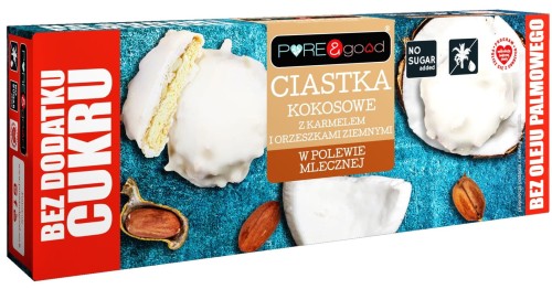CIASTKA KOKOSOWE Z KARMELEM I ORZESZKAMI ZIEMNYMI W POLEWIE MLECZNEJ BEZ DODATKU CUKRU 128 g - PURE &amp; GOOD
