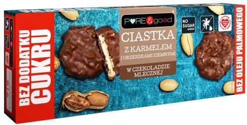 CIASTKA Z KARMELEM I ORZESZKAMI ZIEMNYMI W CZEKOLADZIE MLECZNEJ BEZ DODATKU CUKRU 128 g - PURE &amp; GOOD